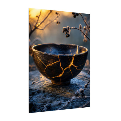Ceramic Bowl Canvas Art | Winter Kintsugi Gold Repair Art