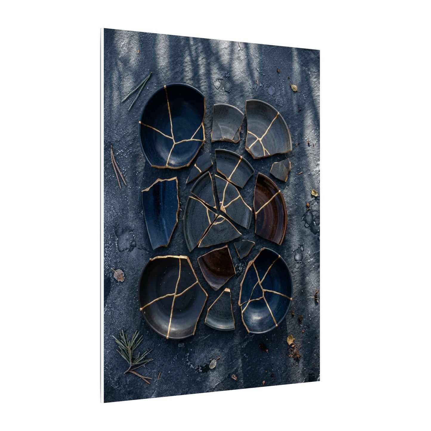 Dark Japandi Broken Pottery in Dappled | Shadow Zen Canvas Art