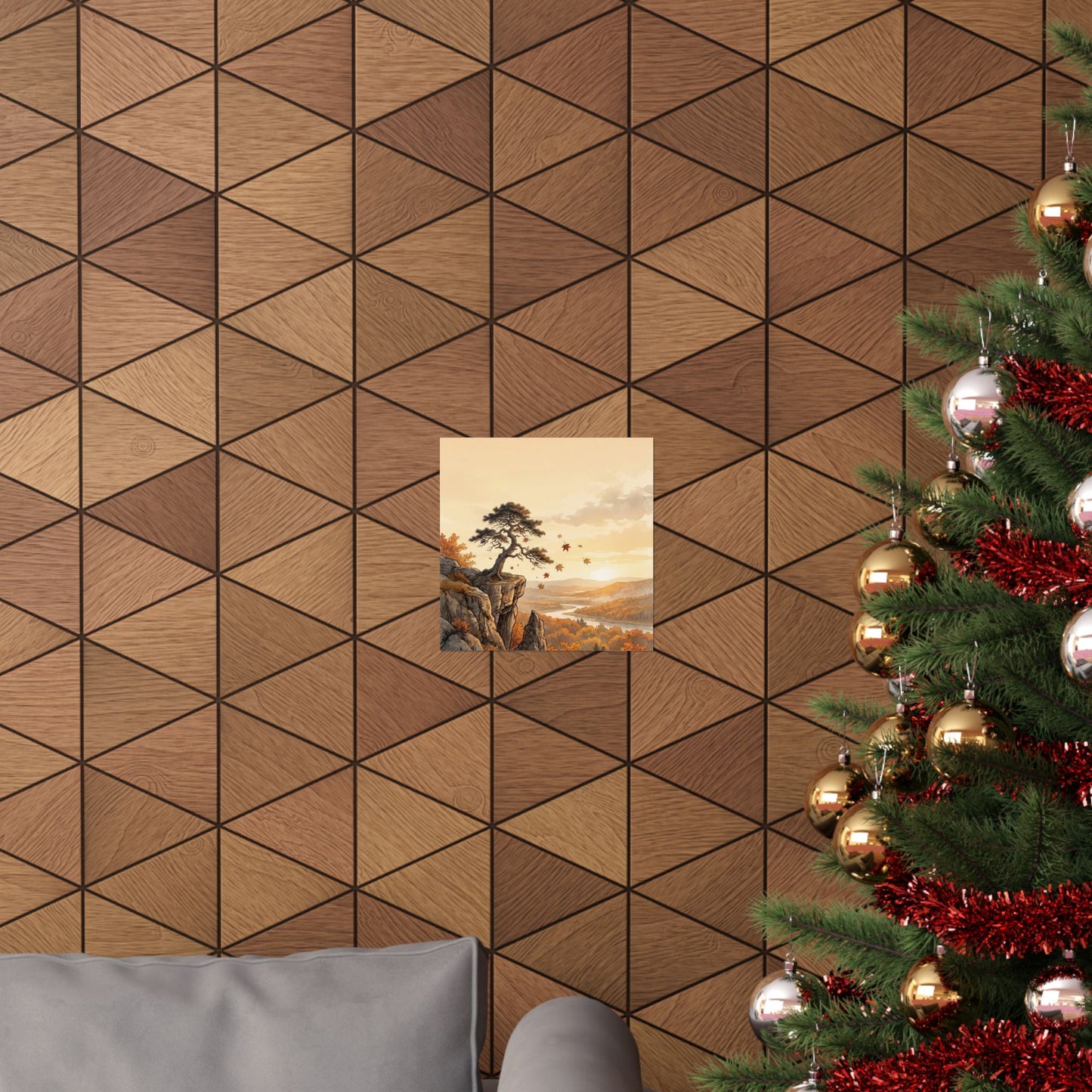Japandi Pine Tree in Golden Hour | Japanese Pattern Wall Art Print