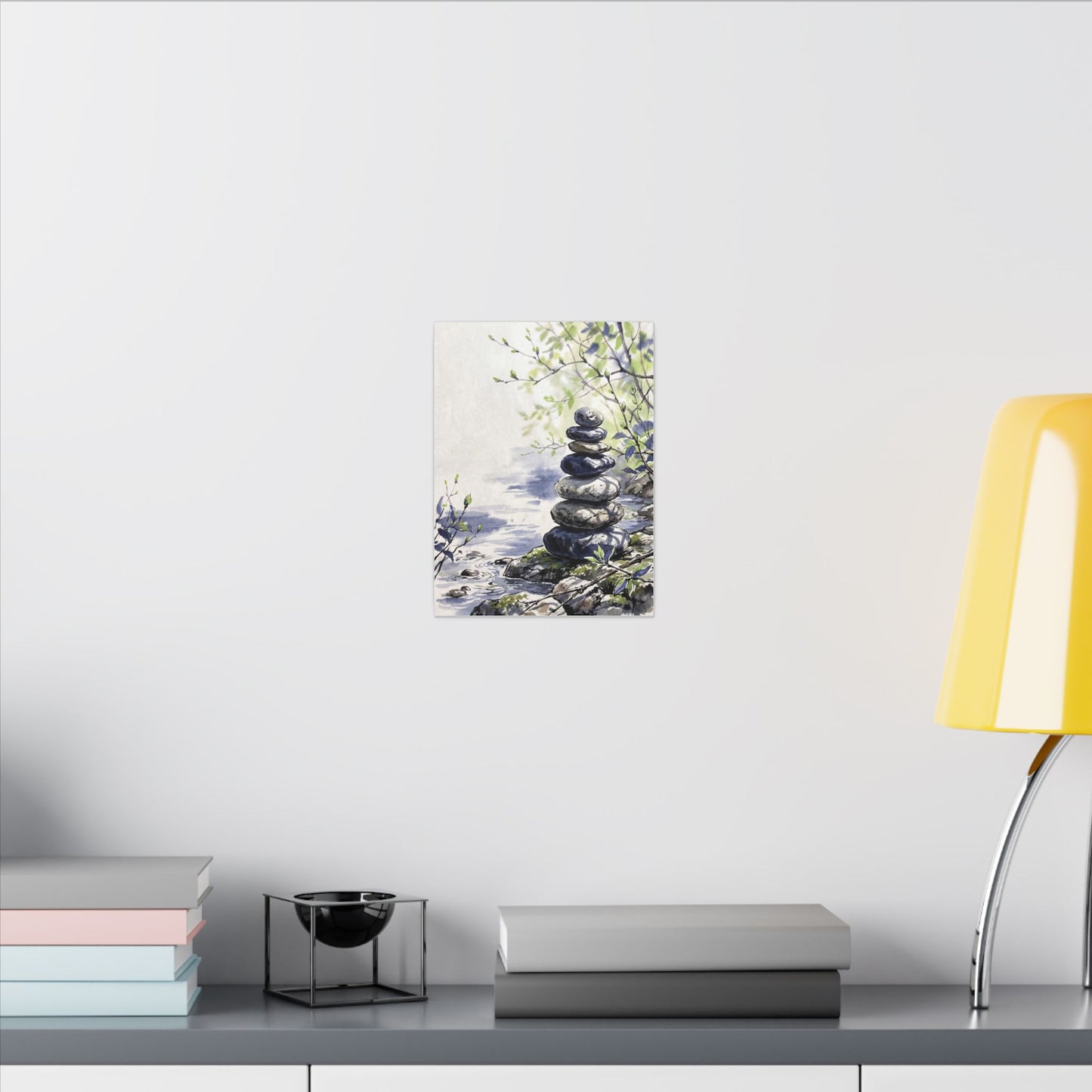 River Stones Sumi E Canvas Art | Serene Zen Art