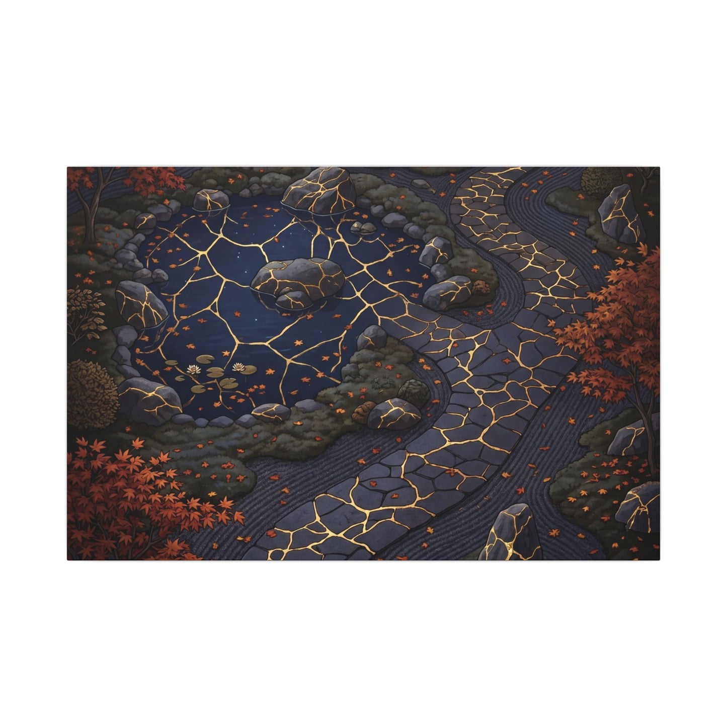Moonlit Garden Gold Vein Canvas Art | Resilient Kintsugi Art