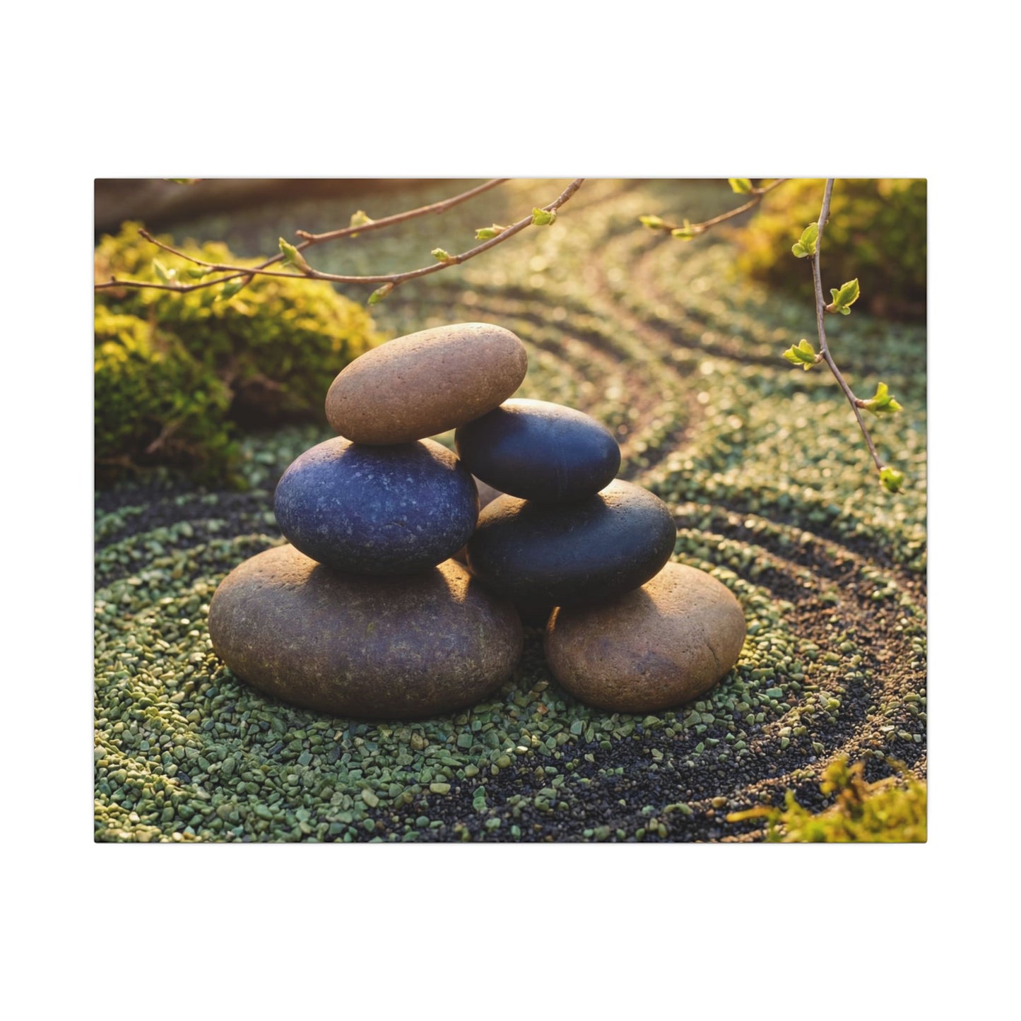 Zen River Stones in Golden Hour | Karesansui Canvas Art Art Print