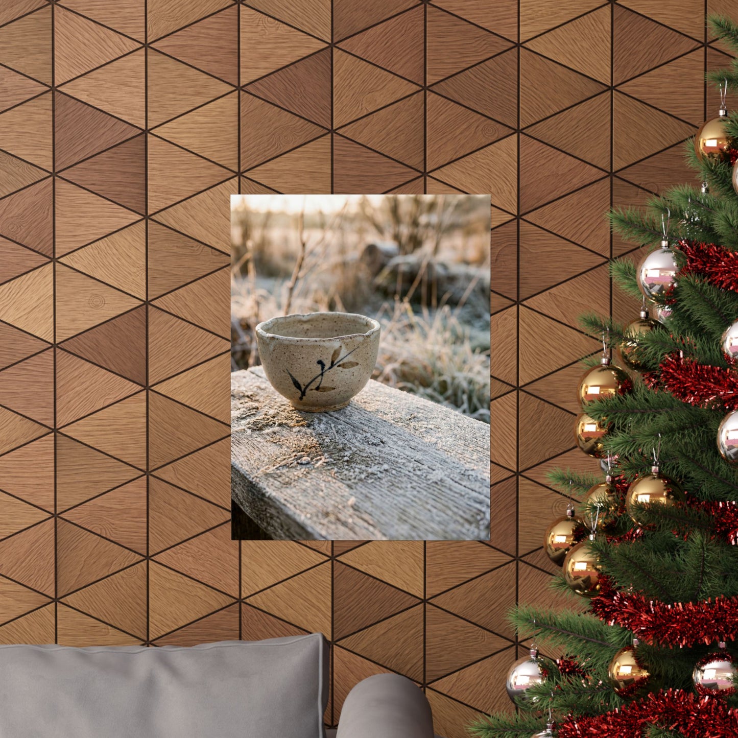 Japandi Ceramic Bowl in Golden Hour | Japanese Pattern Wall Art Print