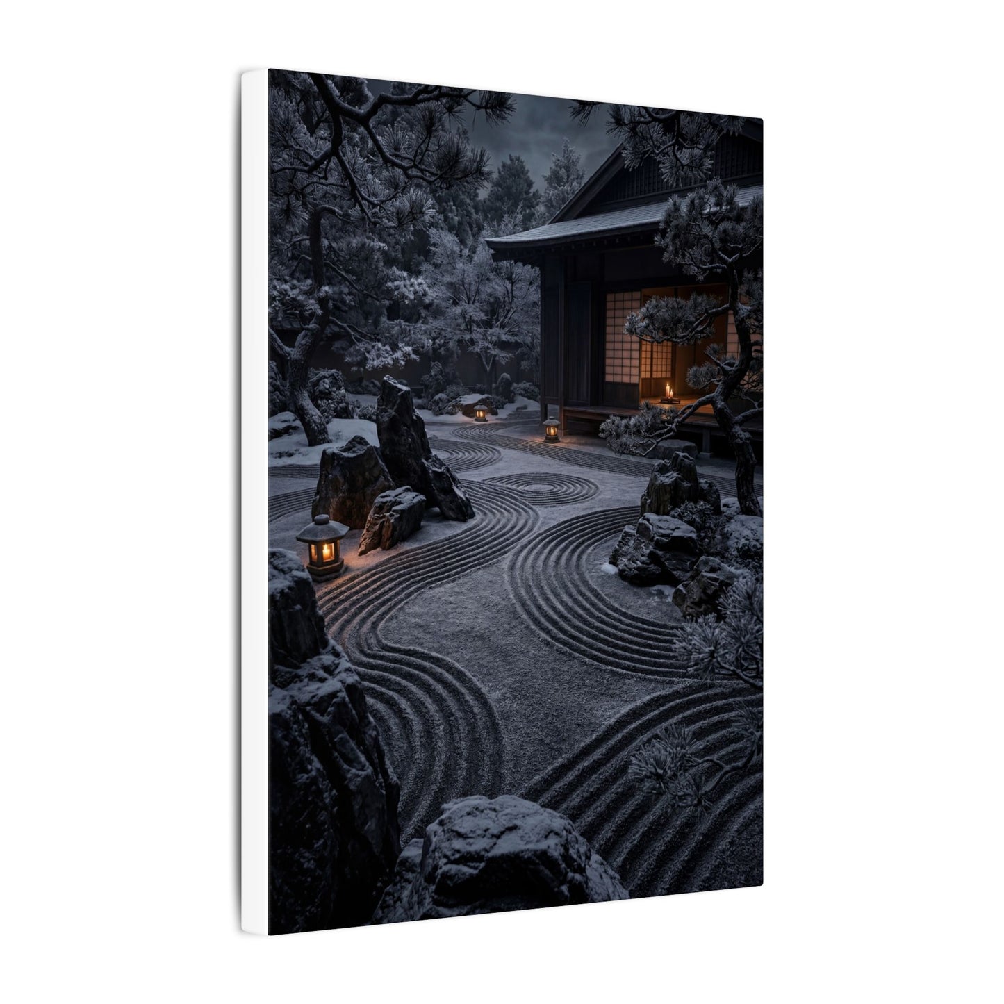Candlelight Rock Garden Canvas Art - Dark Japandi Fukinsei