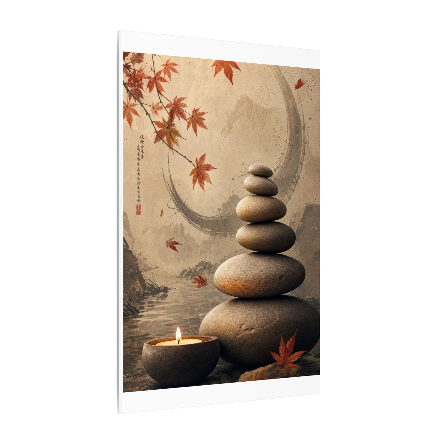 Japandi River Stones in Candlelight | Japanese Pattern Canvas Art