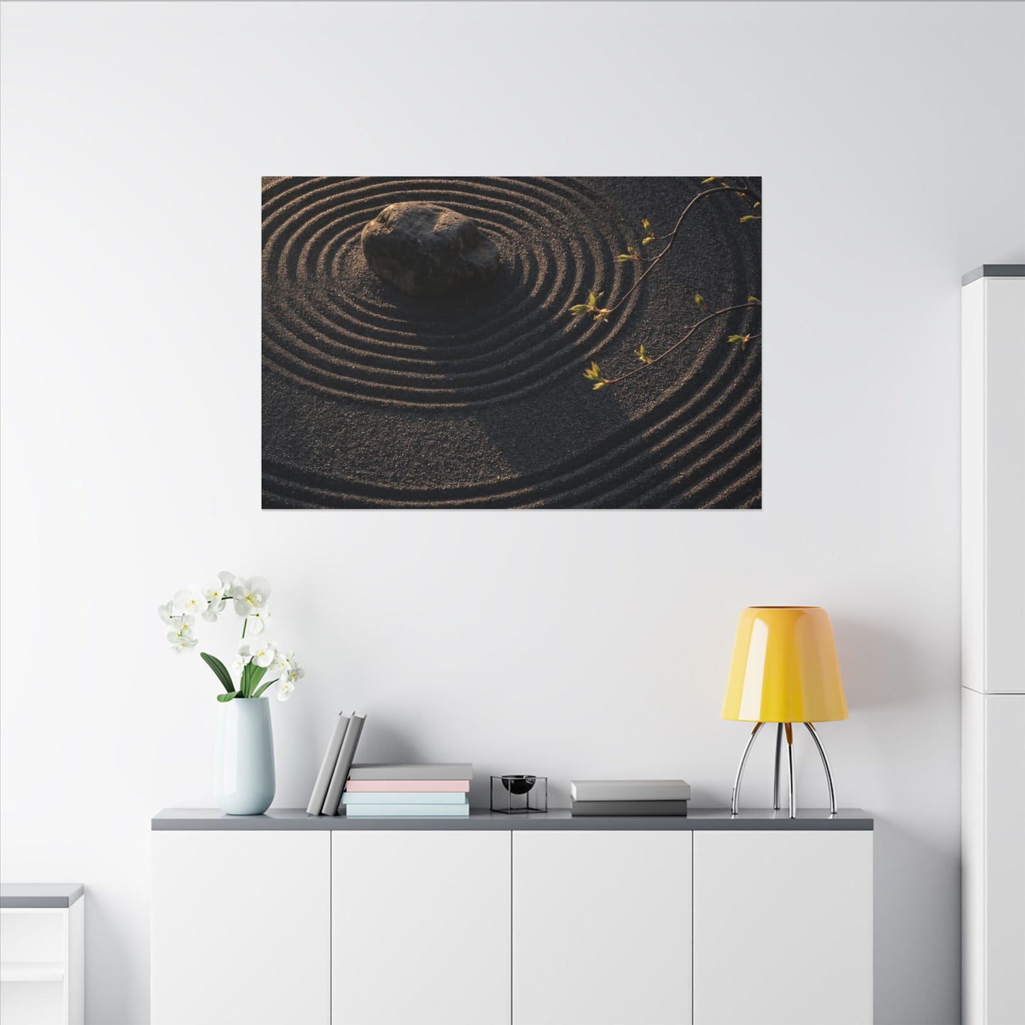 Rock Garden Shadow Zen Canvas Art | Bold Dark Japandi Art
