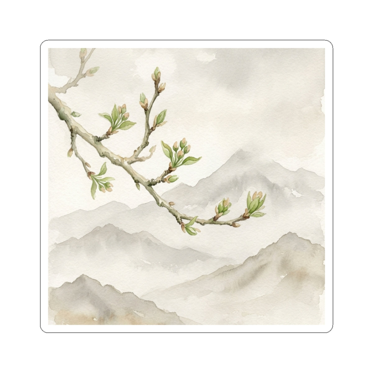 Mountain Mist Watercolor Sticker | Warm Japandi Art