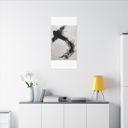 Ink Brushstroke Spring Canvas Art | Dark Japandi Sophisticated Design