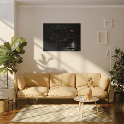 Moonlit Garden Shadow Zen Canvas Art | Sophisticated Dark Japandi Art