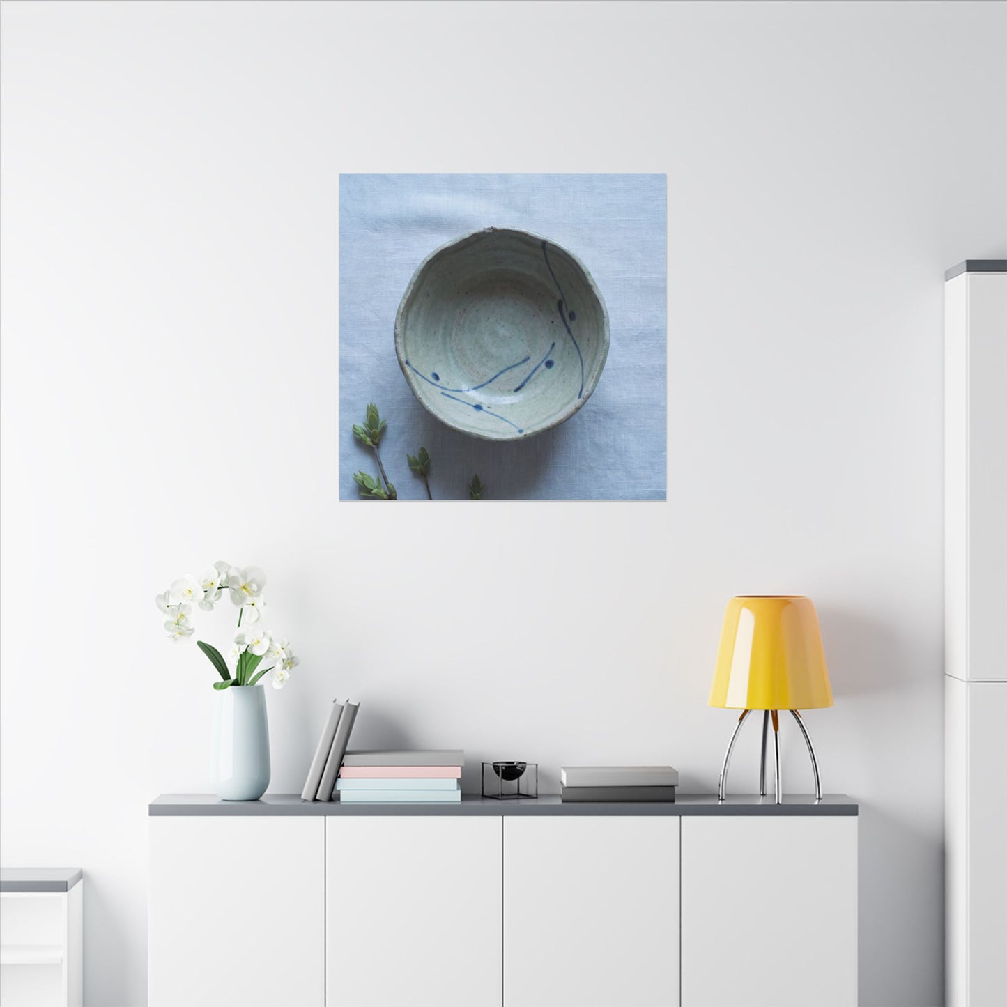 Spring Ceramic Bowl Minimal Line Canvas Art | Warm Decor