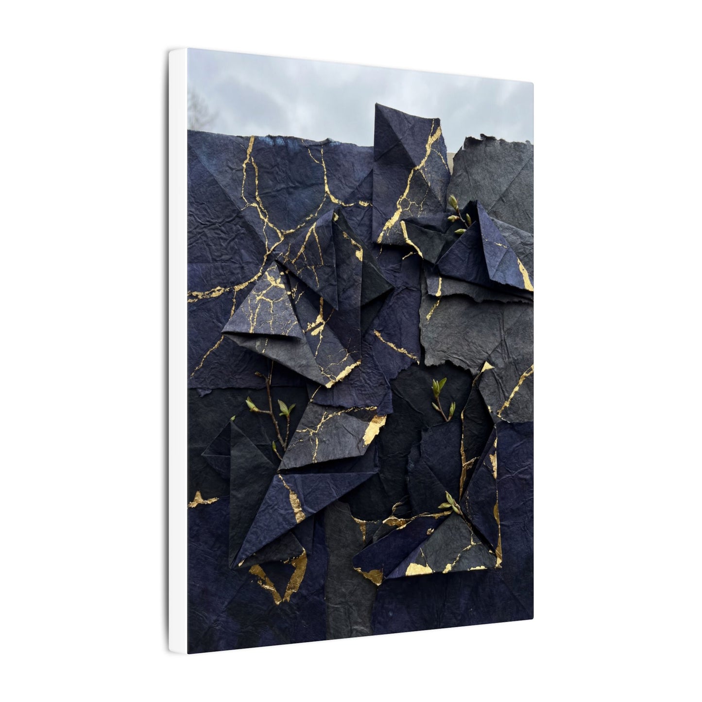 Beautiful Paper Fold Canvas Art - Crackle Gold Kintsugi