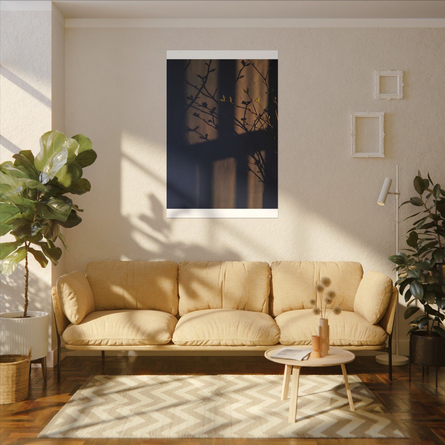 Shadow Play Canvas Art | Spring Dark Japandi Shadow Zen Art