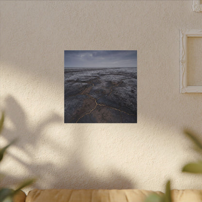 Dark Japandi Cracked Earth in Overcast | Dark Texture Canvas Art