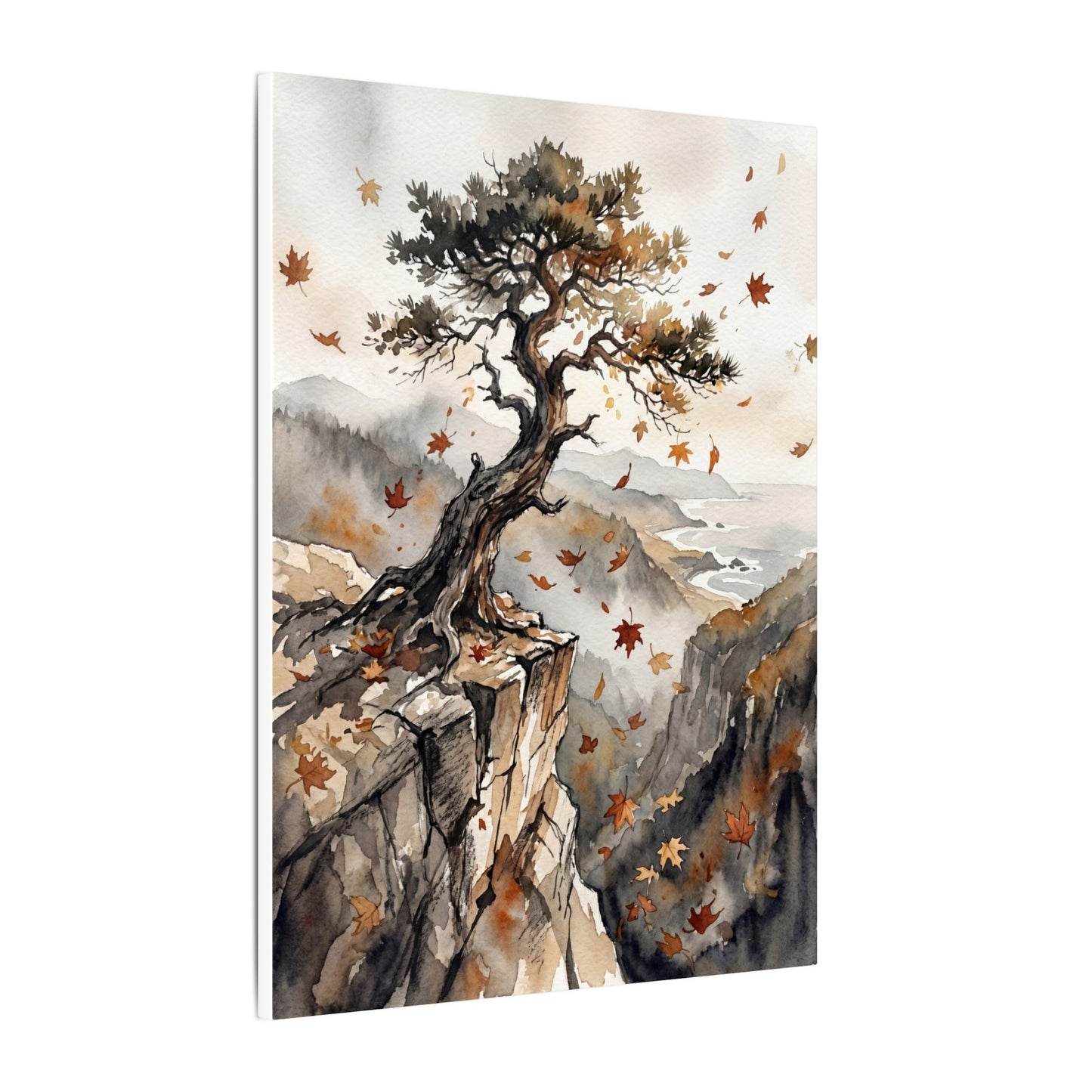 Autumn Pine Tree Watercolor Canvas Art | Warm Decor