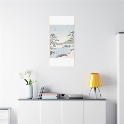 Japandi Moonlit Garden in Moonlight | Minimal Line Canvas Art