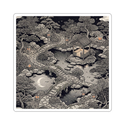 Calm Moonlit Garden Sticker - Ukiyo E Inspired Zen Art Print