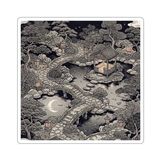 Calm Moonlit Garden Sticker - Ukiyo E Inspired Zen Art Print