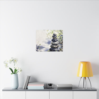 River Stones Sumi E Canvas Art | Serene Zen Art