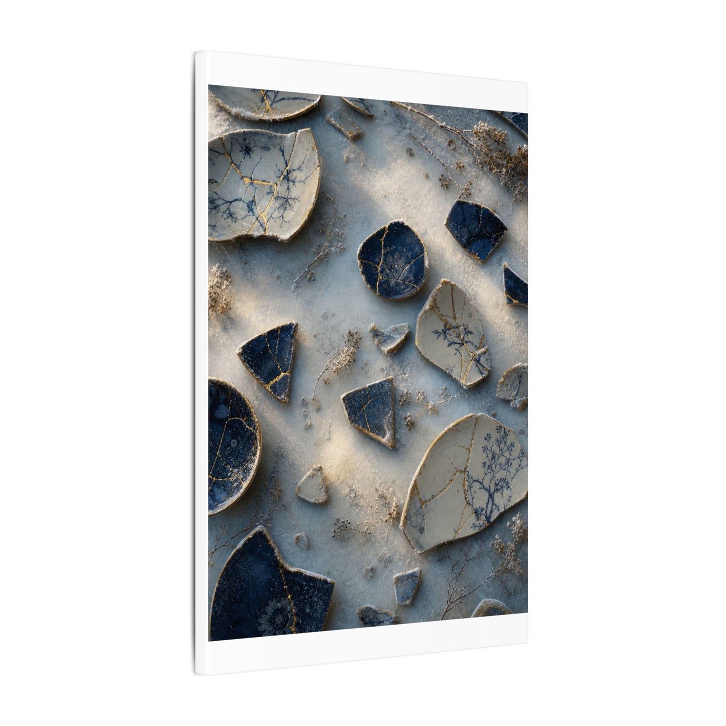 Broken Pottery Canvas Art | Winter Kintsugi Gold Vein Art
