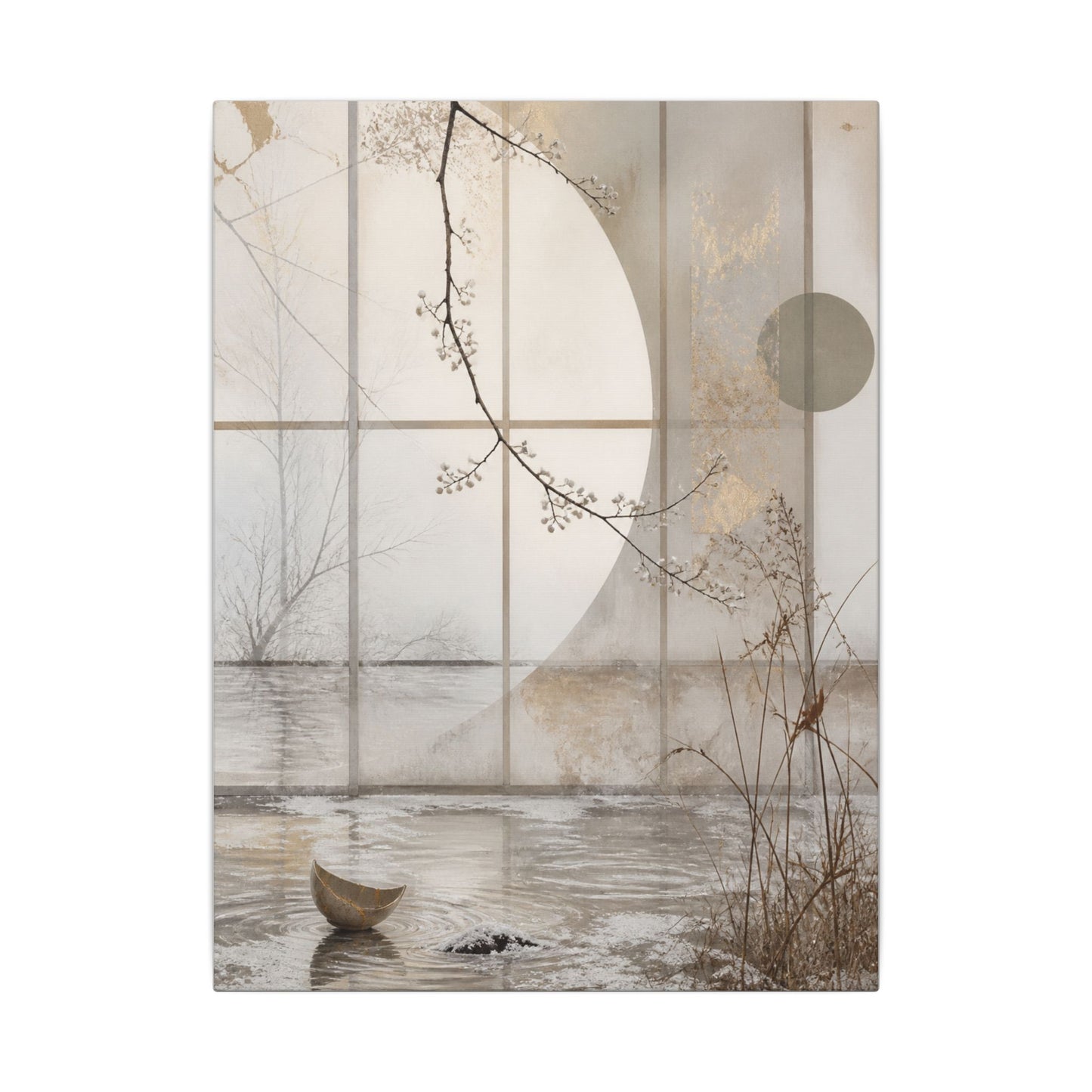 Winter Shoji Screen Japanese Pattern Canvas Art | Elegant Decor