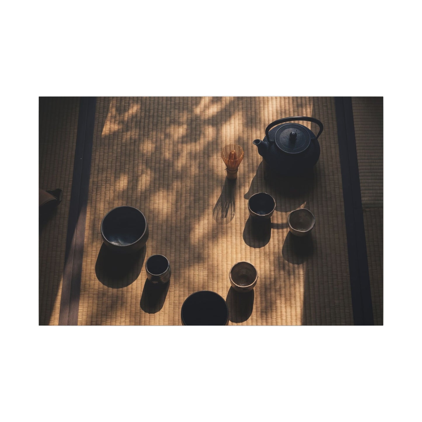 Shibui Tea Ceremony Canvas Art - Dark Japandi Shadow Zen Art Print