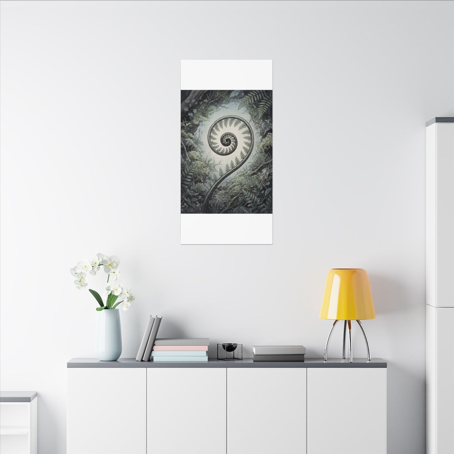 Zen Fern Unfurling in Dawn | Ukiyo E Inspired Canvas Art