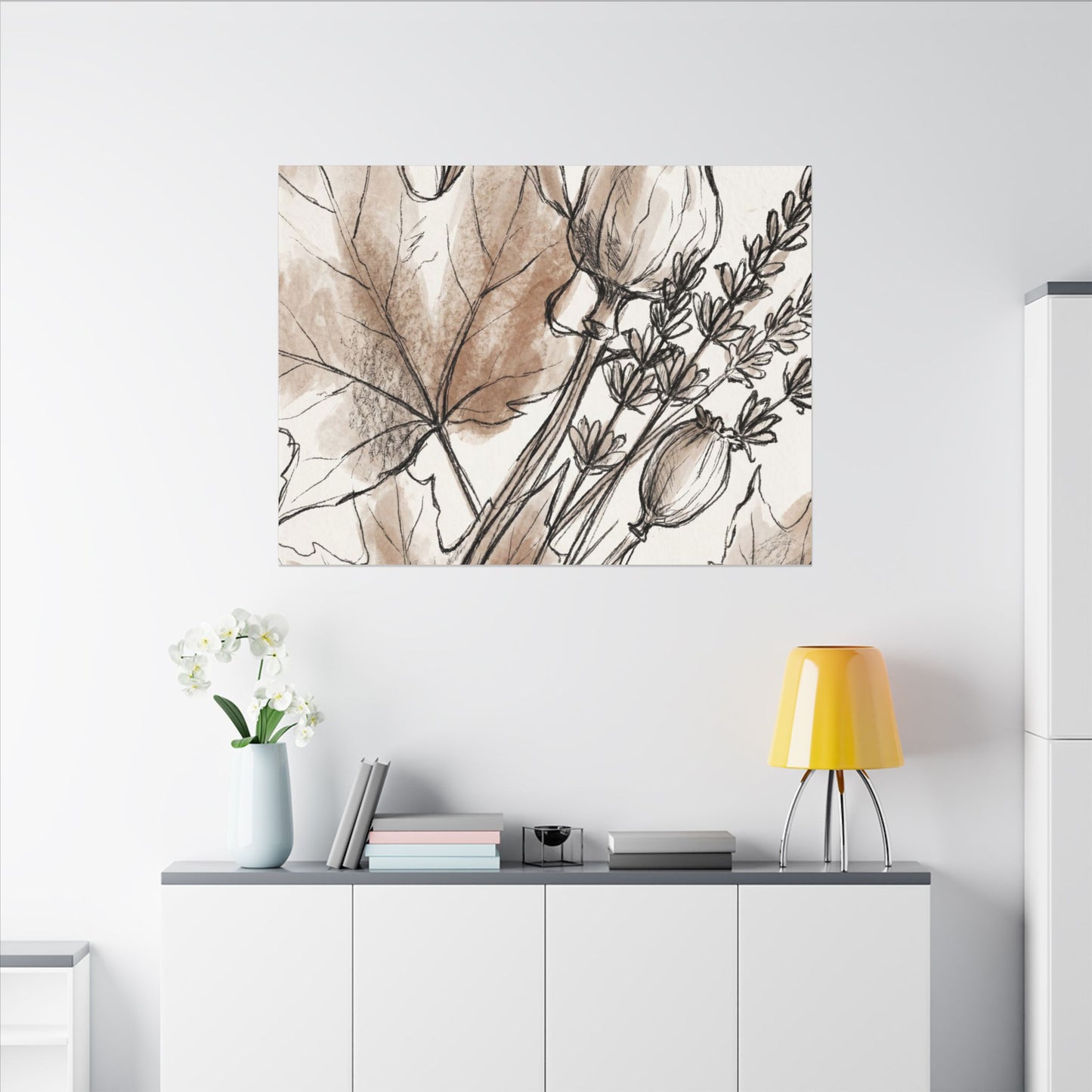 Neutral Dried Flowers Canvas Art - Minimal Line Japandi