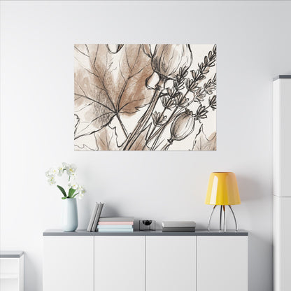 Neutral Dried Flowers Canvas Art - Minimal Line Japandi