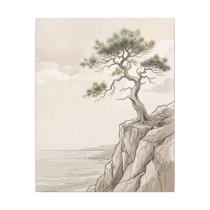 Japandi Pine Tree in Dappled | Minimal Line Canvas Art