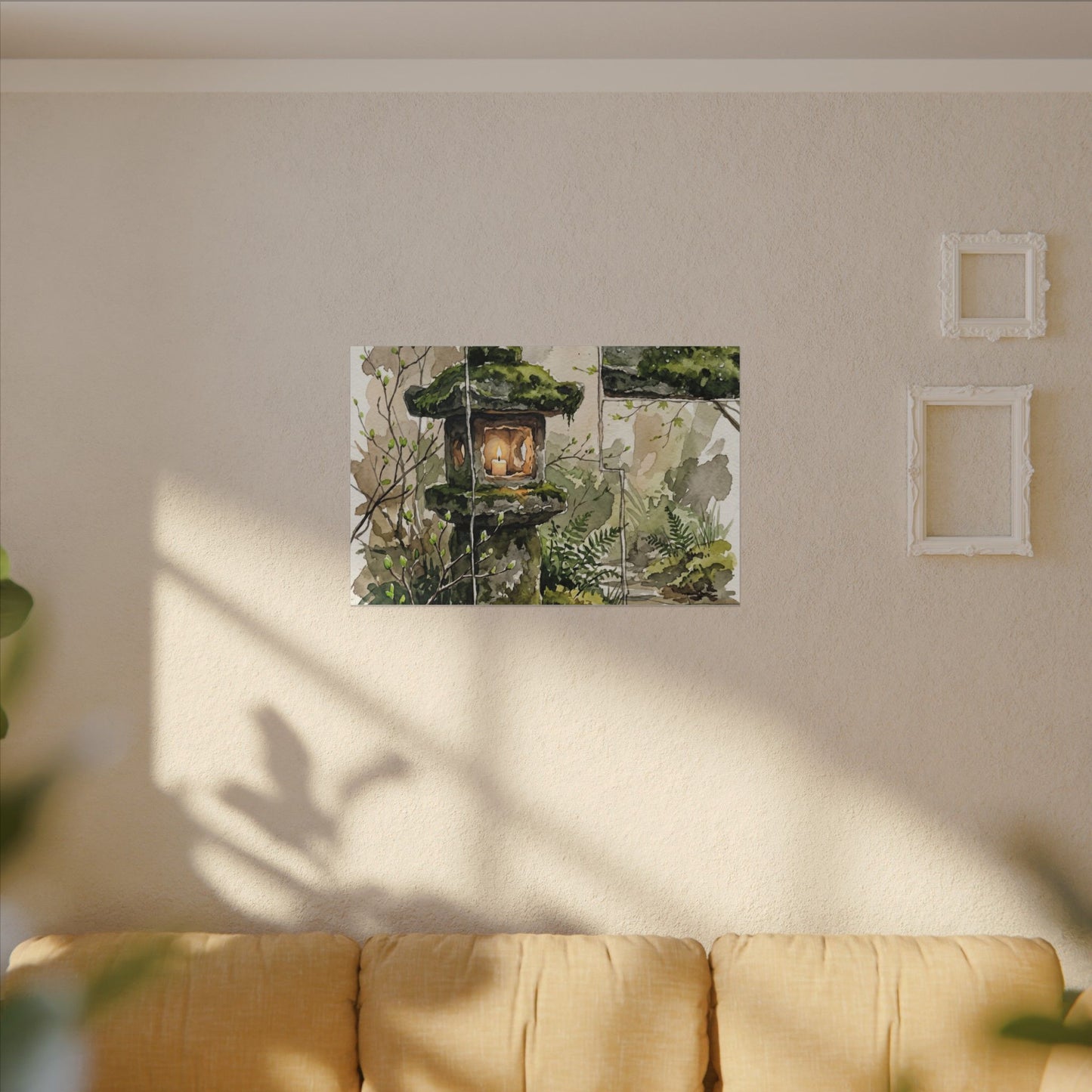 Stone Lantern Watercolor Canvas Art | Elegant Japandi Art