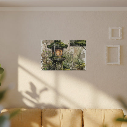 Stone Lantern Watercolor Canvas Art | Elegant Japandi Art