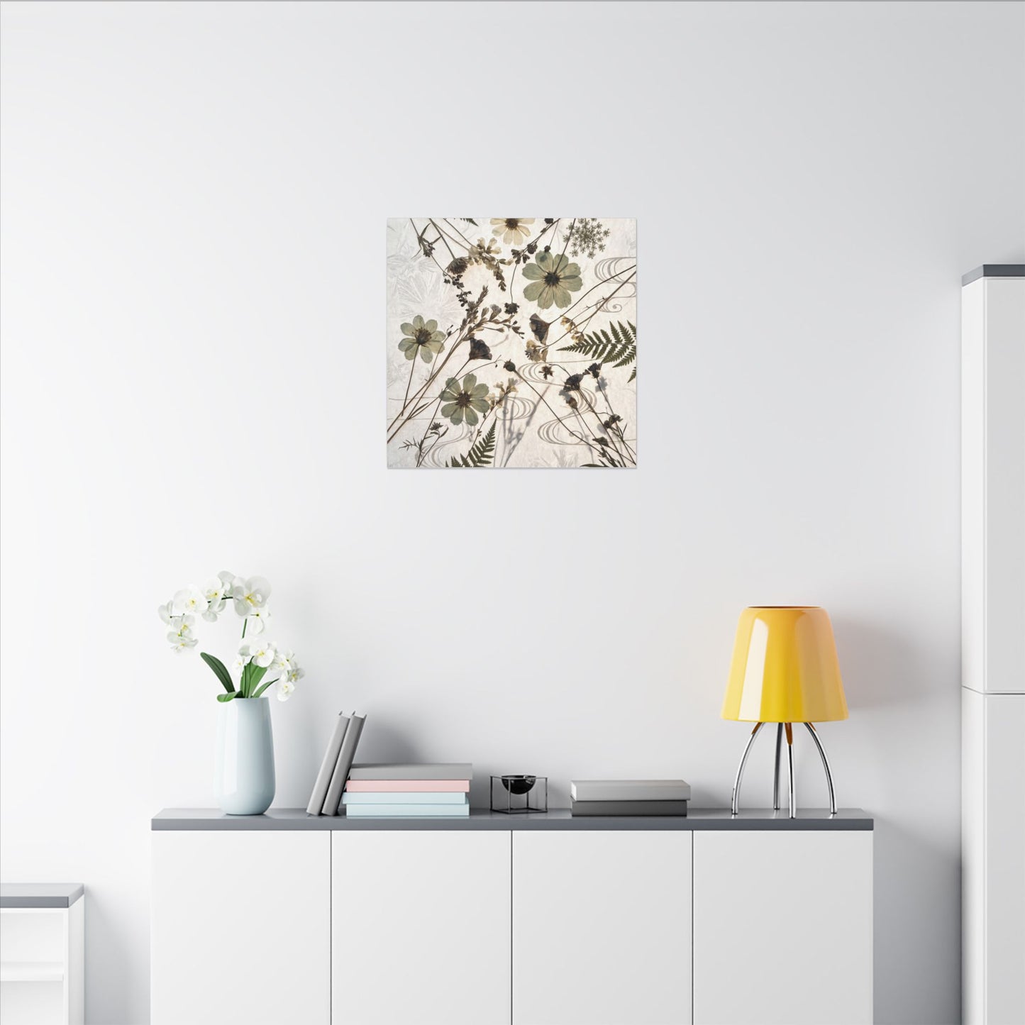Japandi Dried Flowers in Golden Hour | Japanese Pattern Canvas Art