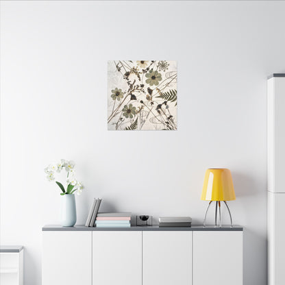 Japandi Dried Flowers in Golden Hour | Japanese Pattern Canvas Art