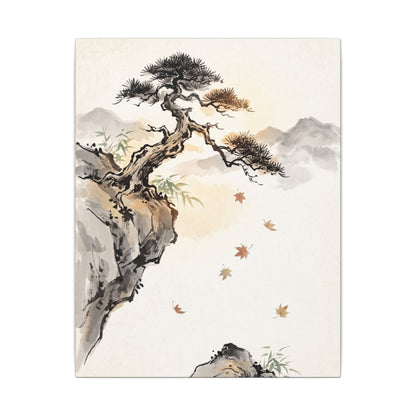 Peaceful Pine Tree Canvas Art - Sumi E Zen