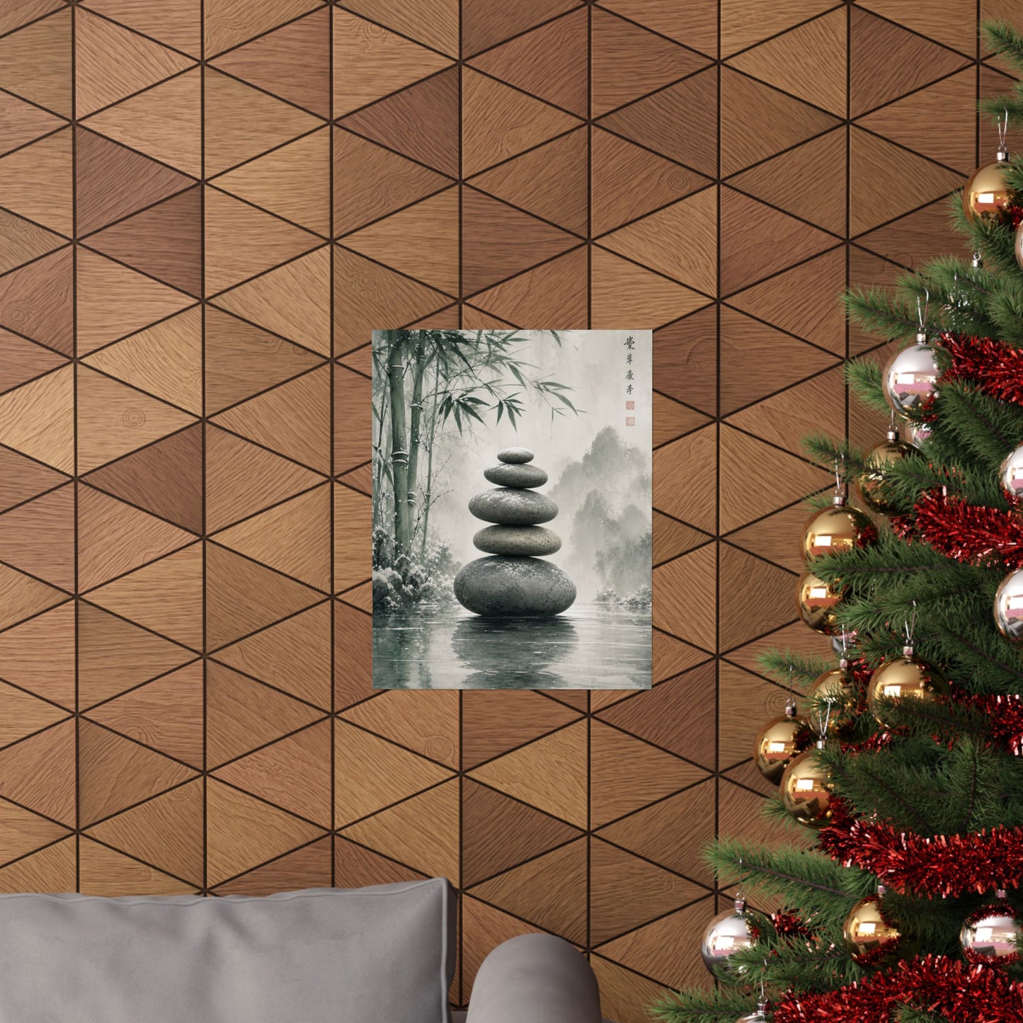 River Stones Sumi E Wall Art Print | Tranquil Zen Art