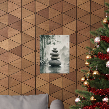 River Stones Sumi E Wall Art Print | Tranquil Zen Art