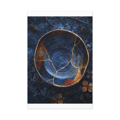 Kintsugi Ceramic Bowl in Moonlight | Crackle Gold Canvas Art
