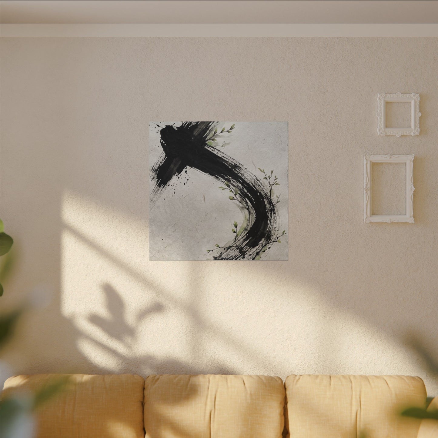 Ink Brushstroke Spring Canvas Art | Dark Japandi Sophisticated Design