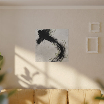 Ink Brushstroke Spring Canvas Art | Dark Japandi Sophisticated Design