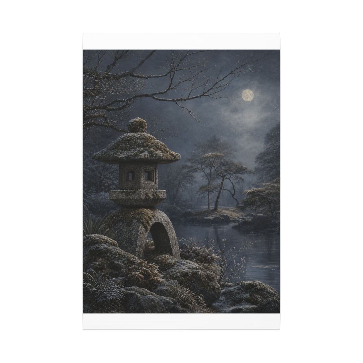 Stone Lantern Canvas Art | Winter Japandi Japanese Pattern Art