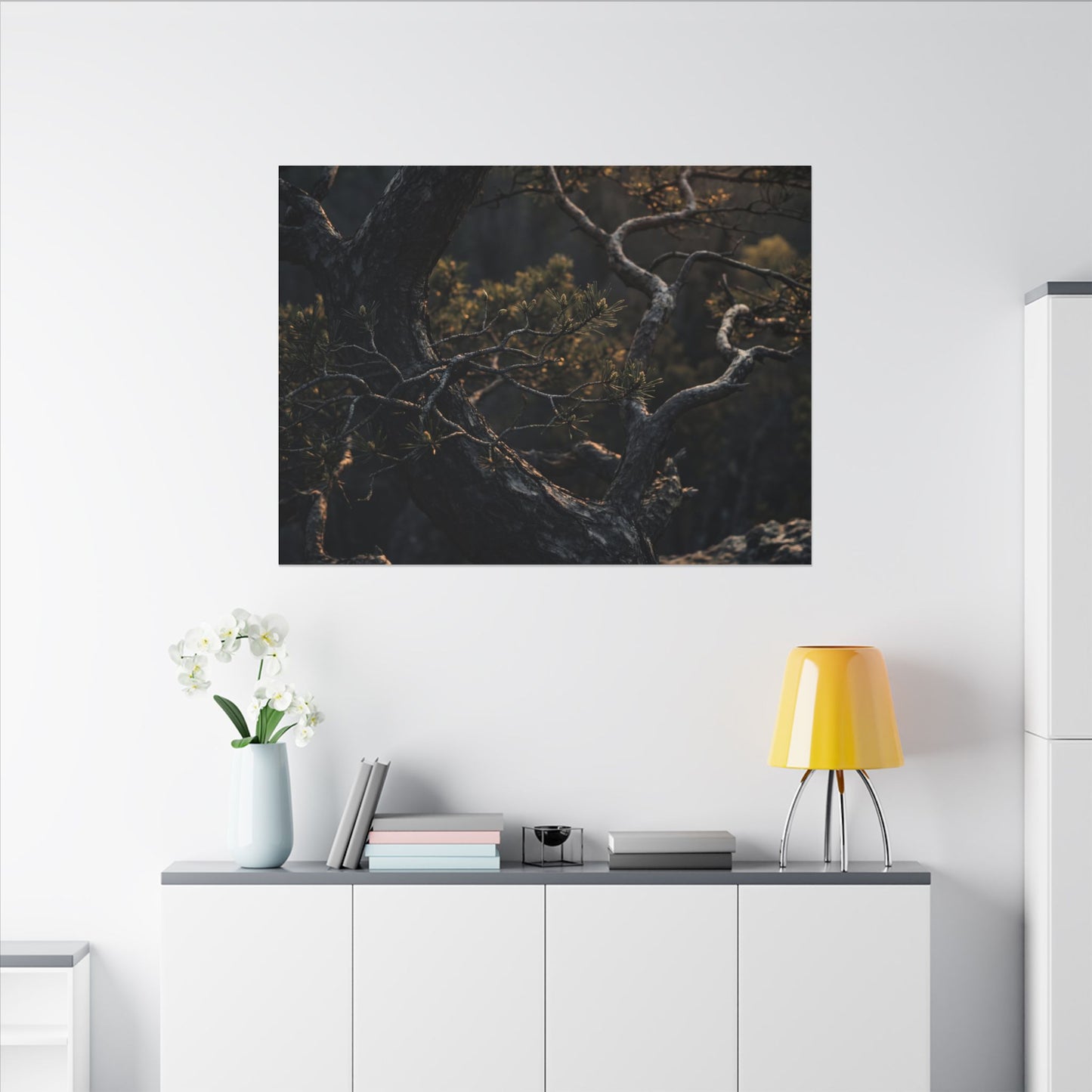 Moody Pine Tree Canvas Art - Moody Minimal Dark Japandi