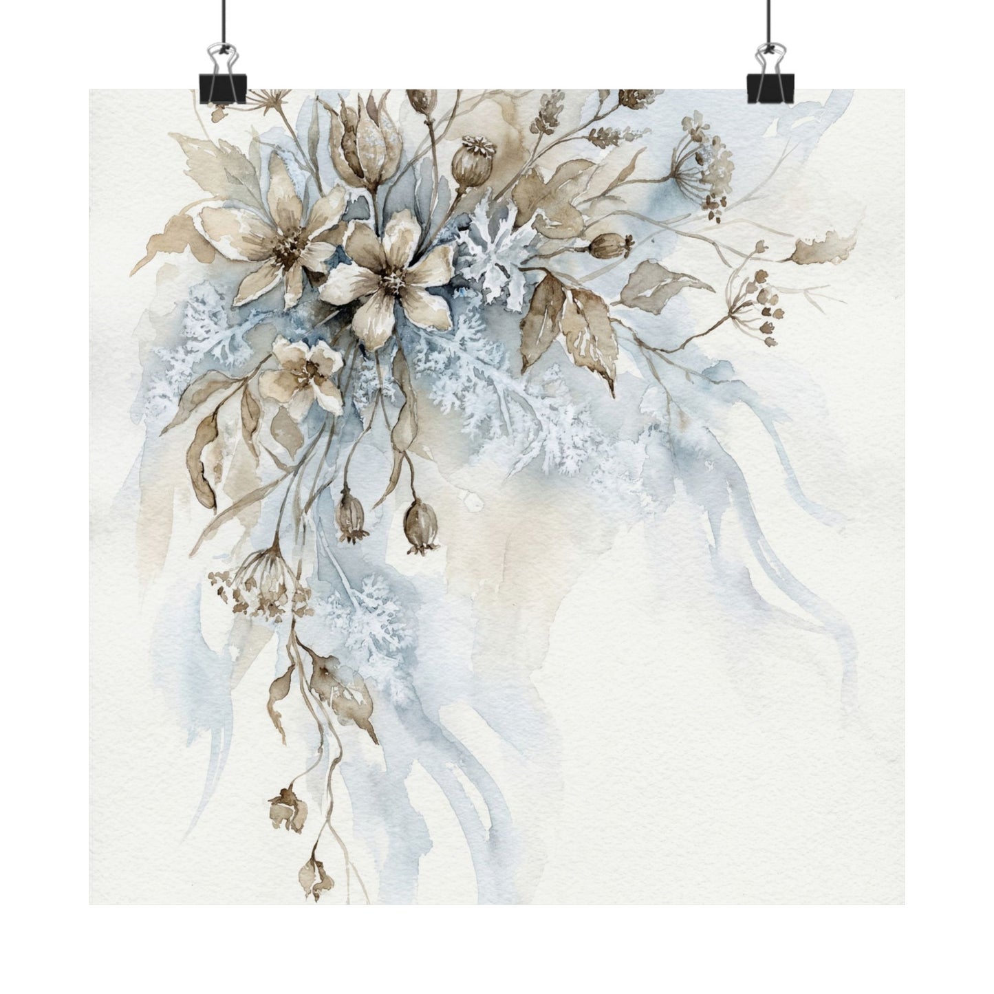 Japandi Dried Flowers in Moonlight | Watercolor Wall Art Print Art Print