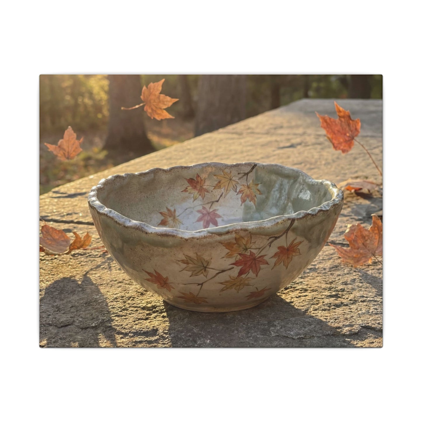 Japandi Ceramic Bowl in Golden Hour | Japanese Pattern Canvas Art