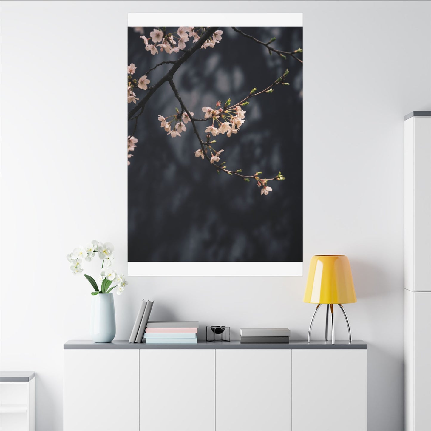 Cherry Blossom Moody Minimal Canvas Art | Bold Dark Japandi Art