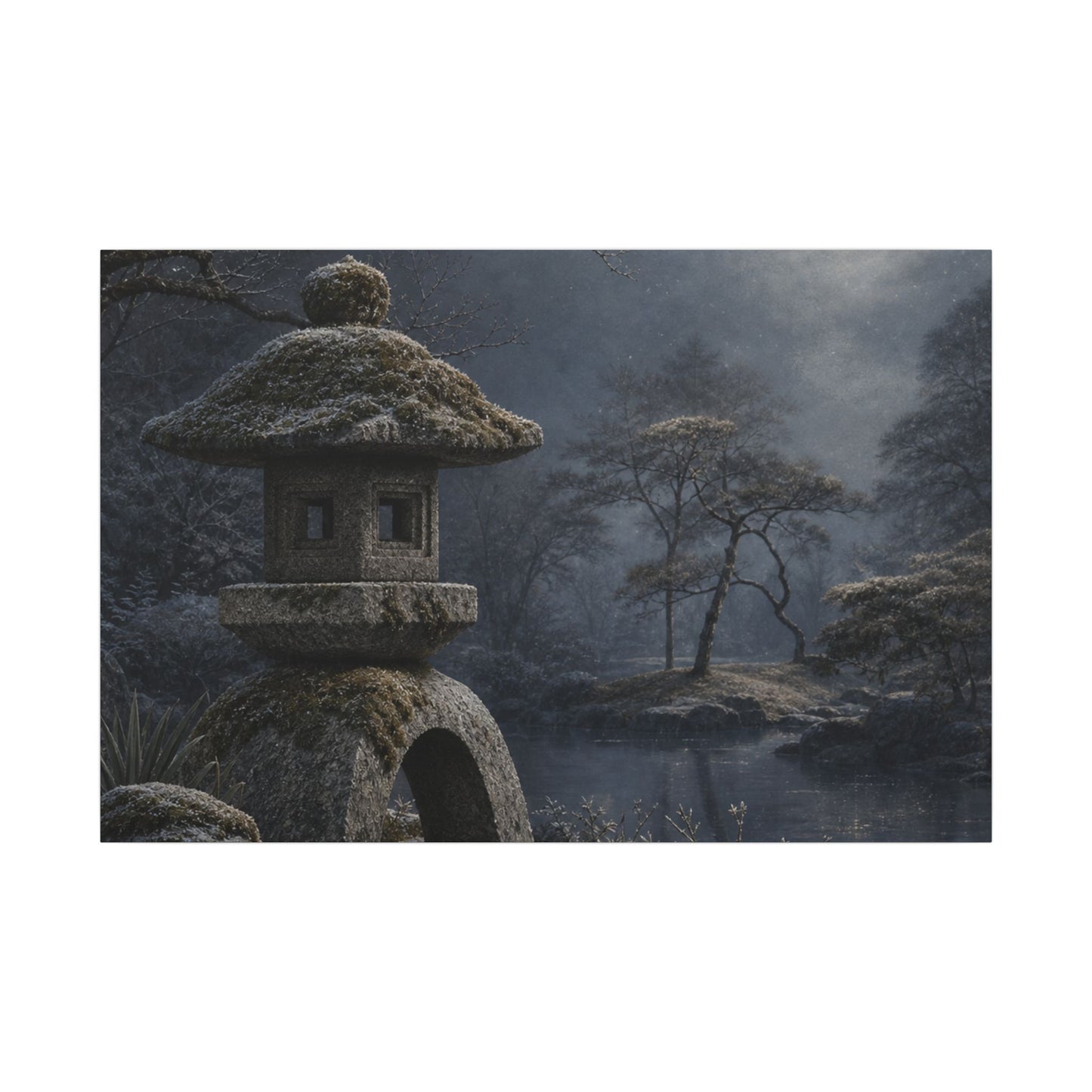 Stone Lantern Canvas Art | Winter Japandi Japanese Pattern Art