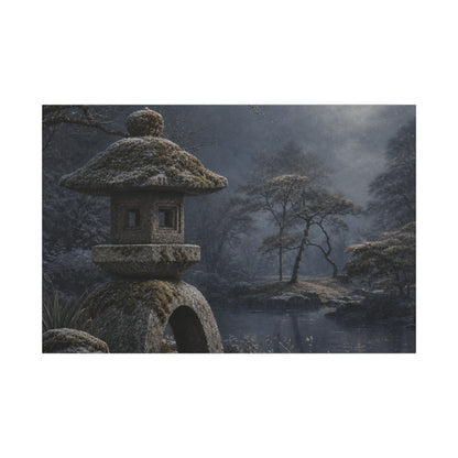 Stone Lantern Canvas Art | Winter Japandi Japanese Pattern Art