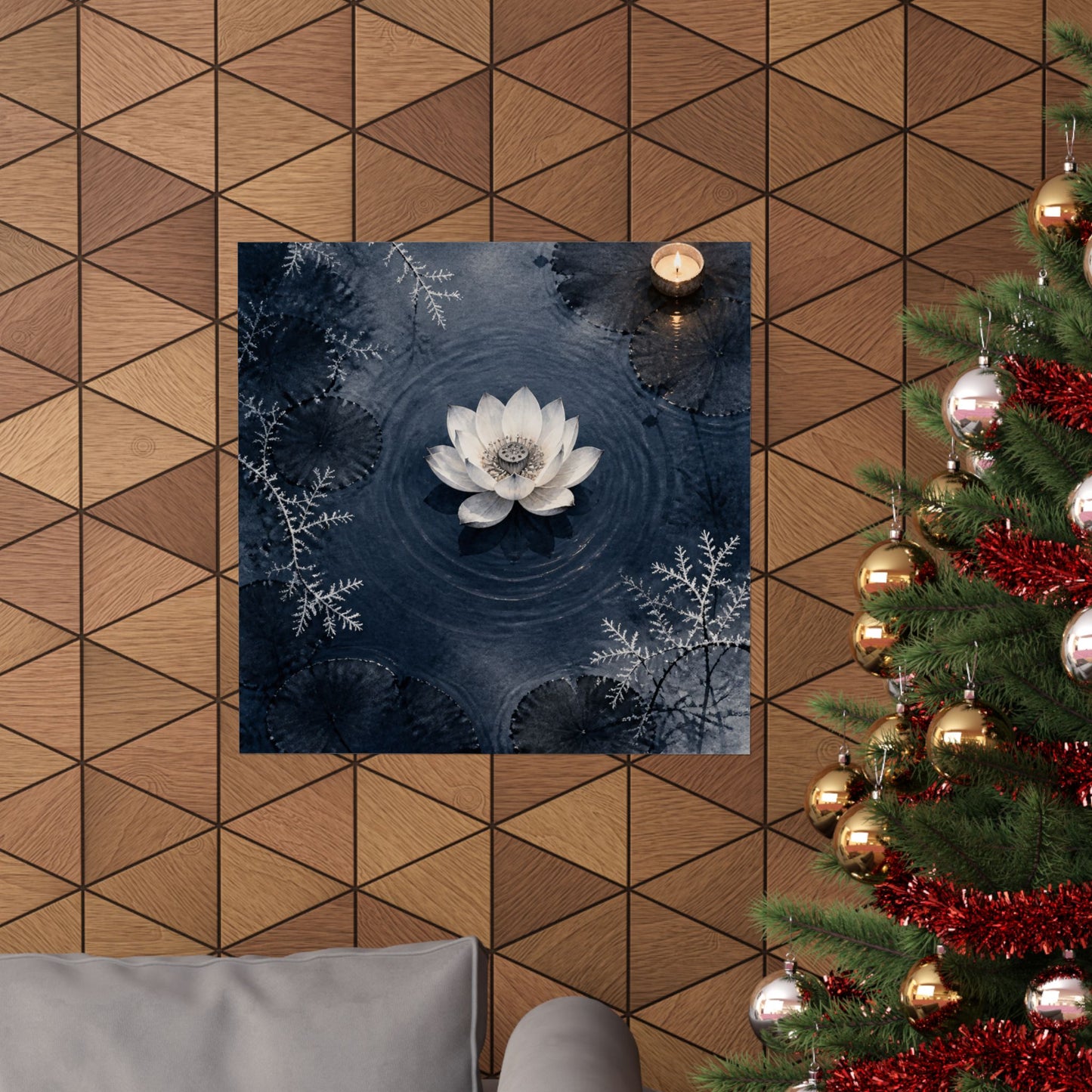 Lotus Flower Wall Art Print | Winter Zen Sumi E Art