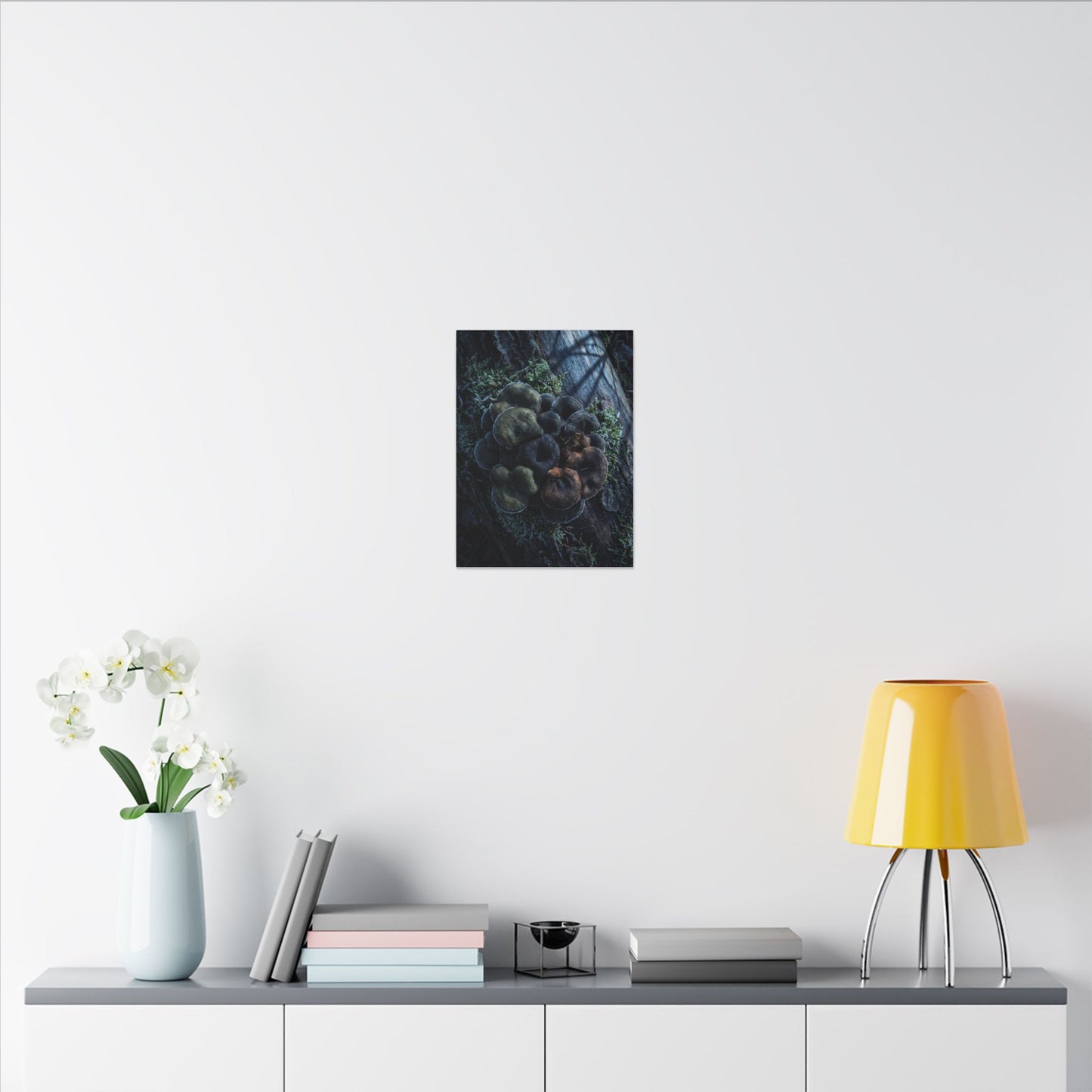 Wild Mushrooms Moody Minimal Canvas Art | Moody Dark Japandi Art