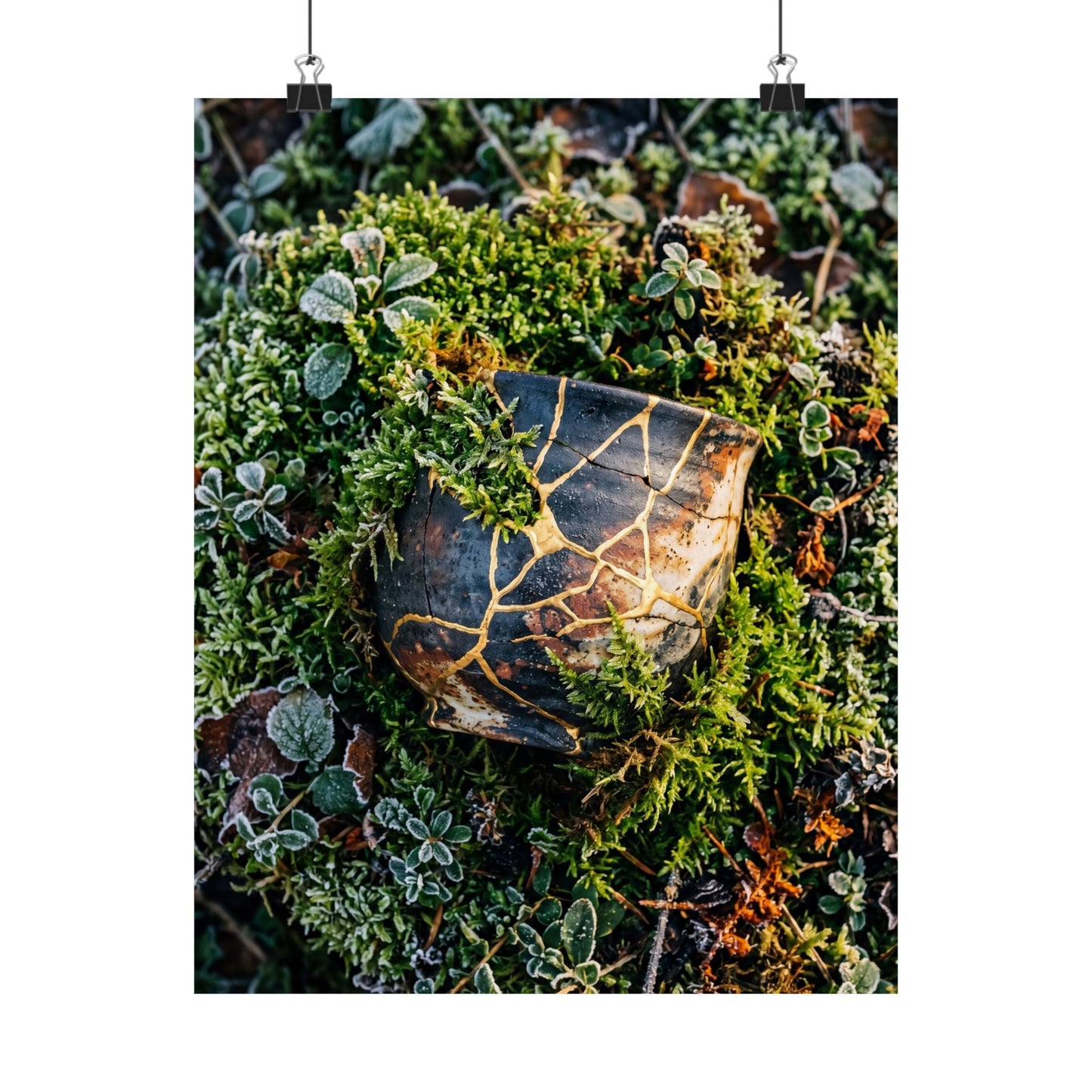 Winter Moss Close Up Gold Repair Wall Art Print | Beautiful Decor