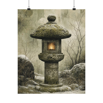 Cozy Stone Lantern Wall Art Print - Texture Japandi